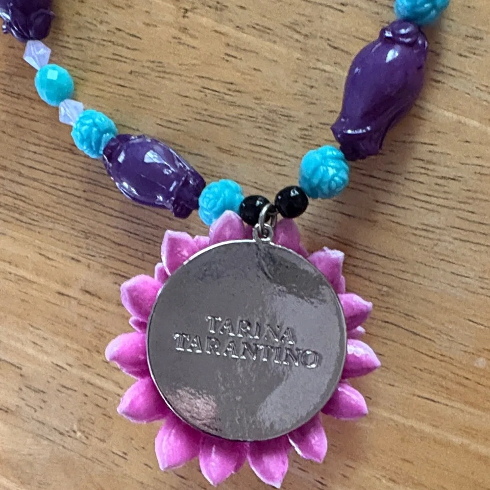 Tarina Tarantino Purple and Blue Floral Skull Necklace - Picture 4 of 7